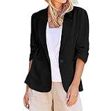 Womens Work Blazer 2024 Linen Blazer for Women Fall Lightweight Work Office 3/4 Sleeve Blazer Coat Casual Solid Cotton Blazer Jacket Blazer Jackets for Women Black