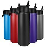 ERTOOE 24 oz Insulated Water Bottle with Straw, Stainless Steel Double Wall Vacuum Thermos with Straw Lid Leak Proof, Wide Mouth Lid, Keep Cold and Hot…