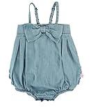 RuffleButts® Baby/Toddler Girls Light Wash Denim Bow-Front Bubble Romper - 6-12m