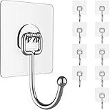 Large Hooks for Hanging Heavy-Duty 44Ib(Max) 10 Packs, Wall Hangers Without Nails Self-Adhesive Traceless Clear and Removable, Waterproof and Rustproof Multiple Uses for Bathroom Kitchen Home
