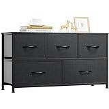 DWVO 5 Dresser for Bedroom, Fabric Dresser with 5 Drawers, Chest of Drawers for Closet, Black Dresser & Chest of Drawers