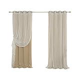 Best Home Fashion Mix & Match Tulle Sheer Lace & Blackout Curtain Set - Antique Bronze Grommet Top - Wheat - 52"W X 84"L - (2 Curtains and 2 Sheer curtains)