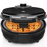 Chefman Anti-Overflow Belgian Waffle Maker w/Shade Selector, Temperature Control, Mess Free Moat, Round Iron w/Nonstick Plates & Cool Touch Handle, Measuring Cup Included, Black