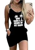 Sun Sand and A Drink in My Hand Mini Dress for Women Summer Beach Vacation Tank Dress Coconut Tree Graphic Mini Dress(Medium,Black5)