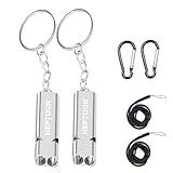 Heptour Emergency Whistles,2PCS Premium Safety Survival Whistle with Lanyard Keychain,High Pitch Double Tubes Coyote Whistle for Outdoor Hiking Camping Hunting Boating Rescue Signal Whistle Lifeguard