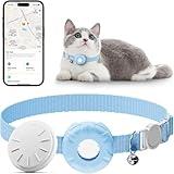 Cat Tracker,No Monthly Fee Cat Tracker Collar (Only iOS),Waterproof Pet Tracker for Cats with Safety Elastic Buckle,Works with Any Collar,Compatible with Apple Find My App not for Android-(Blue)