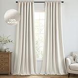 MIULEE 100% Blackout Curtains 96 Inch Long 2 Panels Set for Bedroom, Thick Faux Linen Black Out Curtain Room Darkening Back Tab Pleated Floor to Ceiling Window Drapes with Hooks for Living Room, Birch