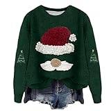 Ugly Christmas Sweaters for Women 2025 Fall Winter Crew Neck Teen Girls Cute Funny Long Sleeve Ladies Xmas Lightweight Pullovers Vintage Chunky Red Green Coats Novelty Sweatshirts Green X-Large