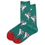 Hot Sox Women's Winter Holiday Fun Crew Socks-1 Pair Pack-Cute & Funny Gifts-Christmas and More, Santa Shark (Green), 4-10