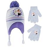 Disney Frozen Winter Hat and Kids Gloves Set, Elsa and Anna Beanie for Ages, Light Purple, Little Girl Age 4-7