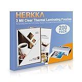 HERKKA 200 Pack Laminating Sheets, Holds 8.5 x 11 Inch Sheets, 3 Mil Clear Thermal Laminating Pouches 9 x 11.5 Inch Lamination Sheet Paper for Laminator, Round Corner Letter Size