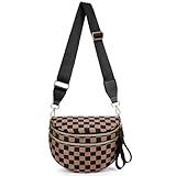HIBEAR Nylon Crossbody Bag for Women,Checkered Bum Bag Checkered Black and White Handbags Wallets Oversized Slouchy Belt Bag (Khaki)