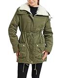 MEWOW Women's Winter Mid Length Thick Warm Faux Lamb Wool Lined Jacket Coat (L, ArmyGreen)