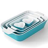 Baking Dish for Oven Casserole Dishes Bakeware Set With Ramekin Ceramic Lasagna Pan 9×12.8 Inch Large Deep Baking Dishes Rectangular Non-Stick Baking Pans for Kitchen Baking and Roasting Turquoise