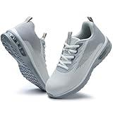 LANSNBO Steel Toe Shoes for Women Lightweight Breathable Safety Work Sneakers Non Slip Puncture Proof Utility Slip On Footwear for Industrial Construction（Hui Bai 37