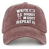 Funny Write Shoot Edit Repeat Retros hat for Women Vintage Cotton Washed Baseball Caps Adjustable Wine Red