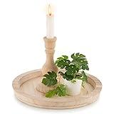Hanobe Round Wood Decorative Tray: Unfinished Wooden Craft Trays DIY Ottoman Serving Tray Centerpiece Candle Holder Trays for Kitchen Countertop Crafts Art Home Decor Montessori Activity