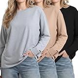 Chicingyou 3 Pack Women Oversized T Shirts Long Sleeve Crewneck Tee Basic Tops Y2k Clothes for Fall Winter Casual Workout(Medium)