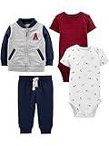 Simple Joys by Carter's Baby Boys' 4-Piece Jacket, Pant, and Bodysuit Set, Grey/Navy/Red Stripe/White Sports, 6-9 Months