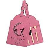 Personalized Golf Bag Tag with Tees, Customized Leather Golf Luggage Accessories with Custom Name Gift for Dad - Golfer Gifts (Pink)