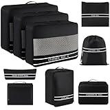 Ougrand 9 Set Packing Cubes Luggage Packing Organizers for Travel Accessories Space Saving Travel Bags for Carry On, Lightweight Mesh Zipper, Clothes, Shoes, Laundry and Shoe Bag, Suitcases (BLACK)