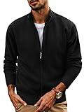 PJ PAUL JONES Mens Cardigan Sweater Zipper Front Slim Fit Full Zip Up Sweaters for Men Stand Collar Knit Cardigans Long Sleeve Black