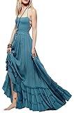 R.Vivimos Womens Summer Boho Sexy Backless Long Dresses (Small, Blue)