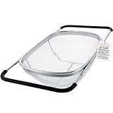 U.S. Kitchen Supply Stainless Steel Colander Strainer - 6-Quart Collapsible Colander with Expandable Rubber Handles - Rectangular Sieve, Fine Mesh Stainless Steel Strainers and Colanders for Kitchen