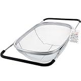 U.S. Kitchen Supply - Premium Quality Over The Sink Stainless Steel Oval Colander with Fine Mesh 6 Quart Strainer Basket & Expandable Rubber Grip Handles - Strain, Drain, Rinse Fruits, Vegetables