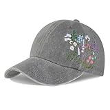 Biggun Embroidered Baseball Cap - Adjustable Hat, Soft Breathable Poly Hats for Women Men Gifts, Flower Gray
