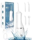 Water Flosser, Water Dental Flosser Pick for Teeth, 300ML IPX7 Waterproof Oral Irrigator, 3 Modes 4 Replaceable Jet Tips, Professional Flossing Cleaning Picks for Home Travel Gums, Braces Care (White)