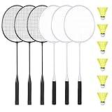 AboveGenius Badminton Rackets Set with 6 Badminton Shuttlecocks Birdies, Lightweight Badminton Set of 6 for Outdoor Backyard Games, Badminton Racquets with Durability for Beginners & Casual Players