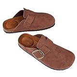 mazeskin Womens Memory Foam Clogs Soft Cork Comfortable Footbed Adjustable Buckle Slippers House Sandals Indoor Outdoor,Brown US8