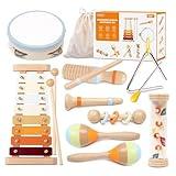 MTTIERY Toddler Musical Instruments Sets, Montessori Wooden Percussion Educational Baby Musical Toys Xylophone Maracas Tambourine for Kids, 2 3 4 Year Old Girls Boys Birthday Gifts