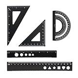 Zotemo 5 Pcs Metal Geometry Set, Math Drafting Ruler Kit- Aluminum Triangle Rulers, Protractor, 8 Inch and 6 Inch Drawing Ruler, Measuring Tool for School and Office (Metric and Imperial, Black)