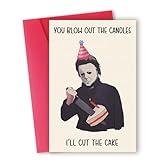 Zyulin Creepy Michael Myers Birthday Card, Horror Halloween Birthday Gifts Card for Men Women, Michael l'll cut the Cake Decorations, Scary Movies Killer