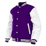 GENZ FASHION Women Varsity Jacket Genuine Leather Sleeve and Wool Blend Letterman Ladies Girls College Varsity Jackets (Purple(AR-4), Large)
