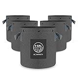 AC Infinity Heavy Duty Fabric Pots, 5 Gallon Aeration Reusable Grow Bags 5-Pack with 500G Thick Nonwoven Fabric and Multi-Purpose Rings, for Low Stress Plant Training Fruits, Vegetables, and Flowers