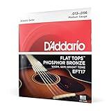 D'Addario Guitar Strings - Acoustic Guitar Strings - Flat Tops Phosphor Bronze - For 6 String Guitar - Warm, Semi-Bright Tone - EFT17 - Medium, 13-56