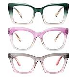 OuShiun 3 Pack Reading Glasses for Women Men, Fashionable Computer Readers with Spring Hinge, Stylish Multi-Style Combination(MIX3 +1.5)