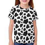 Renewold Boys Girls Novelty Tee Shirt, Kids T-Shirt Cow Print Black White Crewneck Short Sleeve Tees Tshirts for 3-16 Years Teens Childrens Summer Clothing