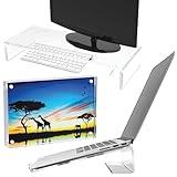 Mammoth DuraClear Acrylic Workspace Essentials Bundle: Ergonomic Laptop & Monitor Risers with 4x6 Picture Frame - Streamline and Personalize Your Desk