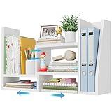 Desktop File Organizer Desk Organizer Shelf - White Office Organization Shelves for Top of Desk Organizers and Accessories Corner Bookshelf Table Top Shelving Small Hutch Decorations for Women Office