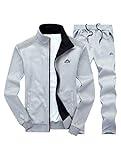 PASOK Men's Casual Tracksuit Long Sleeve Full Zip Running Jogging Sweatsuit Athletic Sports Set Light Gray XL