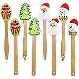 8 Pcs Christmas Silicone Spatula with Wooden Handle, Xmas Cake Decorating Spatula & Dish Scraper - Santa Claus Pattern