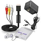 AC Power Supply + Audio Video RCA AV Cable Adapter Cord To External TV Screen Monitor For Super Nintendo SNES Nes Genesis 1 Systems Game Console Bundle Set
