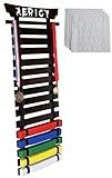 Victory Martial Arts 12 or 15 Belt Taekwondo Belt Display Rack with Stickers, Pine Wood, Walnut color (15 Belt)