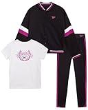 Reebok Girls' Activewear Set - 3 Piece Stylish Graphic T-Shirt, Fleece Pullover Hoodie, and Jogger Sweatpants (Size: 4-12), Size 8, Premium Black