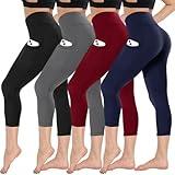 CAMPSNAIL 4 Pack Capri Leggings for Women - High Waisted Capris Tummy Control Yoga Pants with Pockets Workout Cycling Tights