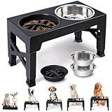 Heeyoo Elevated Dog Bowls, 5 Adjustable Heights Raised Dog Bowl Stand, with 2 Stainless Steel Dog Food Bowls and 1 Slow Feeder Dog Bowl, Adjusts to Height 3.2" to 12.2" for Small Medium Large Dogs